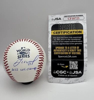 Jose Altuve Signed Autographed 2022 World Series Baseball OMLB Inscription JSA! - Image 1 of 4