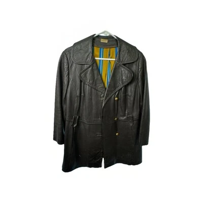 Genuine Leather Coat Imported from Israel Handmade S/M Vtg Black Sears Unique - Image 1 of 4