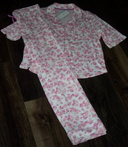 NWT Karen Neuburger White/Pink ROSE BLOOM FLORAL Pajama Set XL ELBOW SLEEVES - Picture 1 of 7