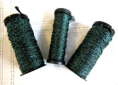 3 Kreinik Metallics #009 EMERALD green Medium #16 Braids Thread spool lot - Image 1 of 4