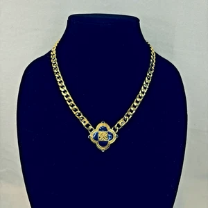 Collar Vintage Trifari Esmalte Azul Eslabones Tono Dorado Firmado 18" 306 - Imagen 1 de 4