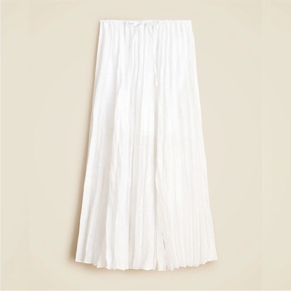 J Crew Maxi Falda Plisada Cordón Mezcla Lino Blanco Medio Foto 1 de 4