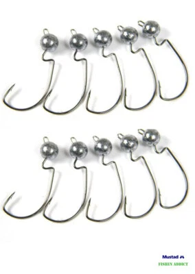 Offset hooks 5g Jig Heads weedless ( MUSTAD HOOKS ) for Soft Lures PACK OF 10 - Image 1 of 2