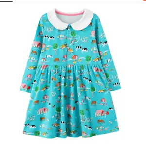 NEW Farm Animals Girls Blue Long Sleeve Dress 2T 3T 4T 5T 6 7 - Picture 1 of 1