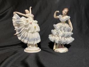 Vintage Ballerina porcelain figurines 1 Bavarian- 1 Dresden - Picture 1 of 4