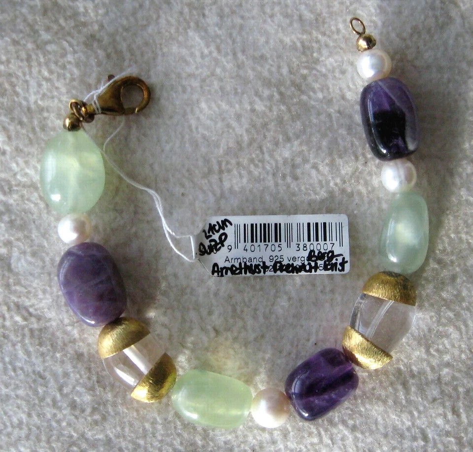 Sehr schönes Edelstein Armband mit Süßwasserzuchtperlen. Neu mit Etikett - Bild 1 von 4