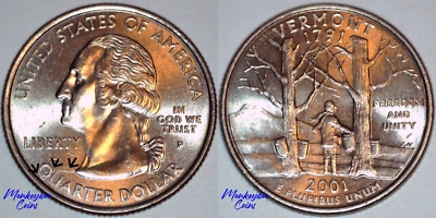 2001 P Vermont State Quarter - "Spiked Head" Die Crack - Rare Error Coin - Image 1 of 4