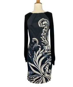 Karen Millen Etuikleid Knielang Marine Schwarz Abstrakt Cocktail Größe US 8 - Bild 1 von 13