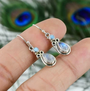 Pendiente Piedra Luna Plata 925 Joyería Hecho a Mano Pendiente Mujer Regalo Para Ella - Imagen 1 de 5