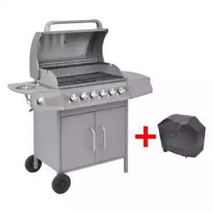 vidaXL Gas Barbecue Grill 6+1 Cooking Zone Silver UK HOT - Picture 1 of 8