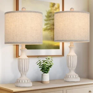 Bauernhaus Tischlampen 2er Set, weiß rustikal Vintage Tischlampen für Wohnzimmer - Bild 1 von 12