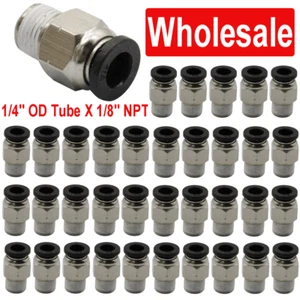 Lotto 1/4" Tubo OD X 1/8" NPT Raccordo Pneumatico, Spingere per Collegare Raccordi Aria US - Foto 1 di 4