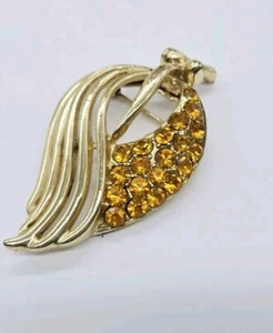 Coro Des Pat Anhänger Brosche goldfarben Strass Blatt Vintage 40’s/50’s signiert - Bild 1 von 6