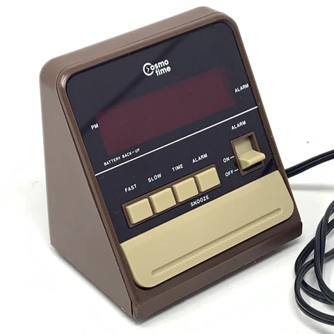 Vintage Solid State LED Alarm Clock Cosmo Time E525 Retro Brown MCM Mod Tested Cover