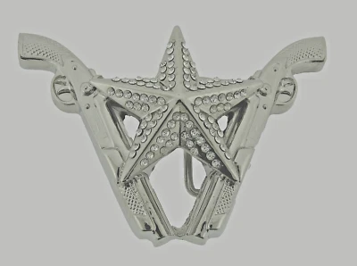 星形皮带扣西部枪女牛仔女式男式 Rodeo 银色金属水钻 — 第 1/4 张图片