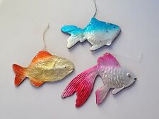 Lot of 3 Vintage  Christmas Decor Dresden Cardboard Ornaments  Fishes