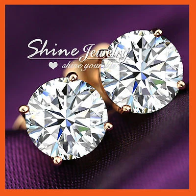 18K ROSE GOLD GF 1CT Simulated Diamond SOLID MENS WOMEN ROUND STUD EARRINGS GIFT Foto 1 de 4