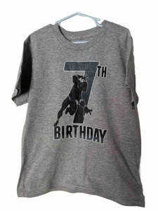 Happy 7th Birthday Shirt Black Panther Gray Size S Great Condition - Picture 1 of 2
