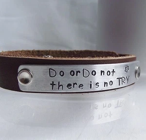 Real Leather Cuff Handmade Star Wars "Do or Do not..." Statement Bangle Yoda - Picture 1 of 3