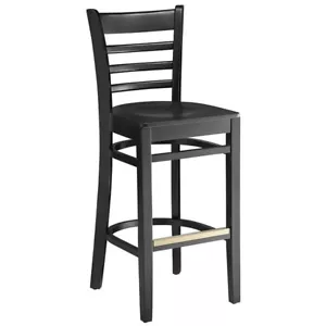 Black Wood Finish Ladder Back Restaurant Barstool with Wood Seat - Picture 1 of 8