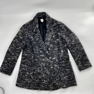 J. Jill 2 button Coat Alpaca Wool Boucle midi Jacket Boxy Eclectic Grandpa Black - Picture 1 of 14