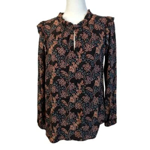 Loft Long Sleeve Blouse Black with Leaf Pattern size Medium - Picture 1 of 12