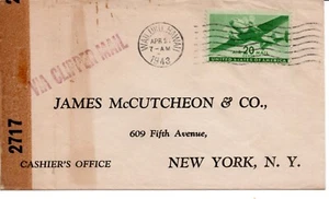 1943 Airmail VIA CIPPER MAIL Censored ENVELOPE Wailuku HAWAII C29 20c GREEN - Picture 1 of 2