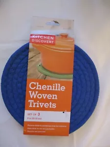 Kitchen Discovery 8" Chenille gewebte Untersetzer blau rund (3) 100% Baumwolle - Bild 1 von 6