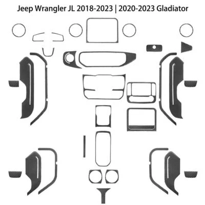 Juego completo de cubierta de fibra de carbono 34 piezas para Jeep Wrangler JL 2018+ Gladiator 2020+ Foto 1 de 4