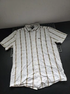 Volcom Men's L Hawaiian Shirt White Button Up Striped Print Classic Fit - Picture 1 of 6