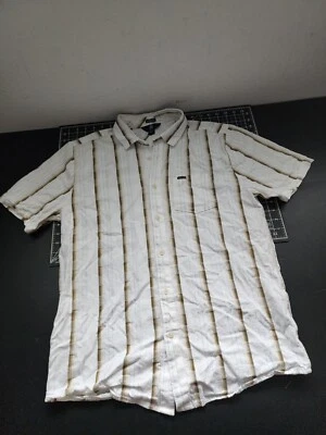 Volcom Men's L Hawaiian Shirt White Button Up Striped Print Classic Fit - Image 1 of 4