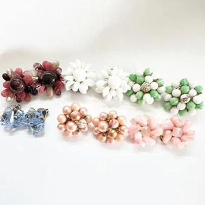 Set of 6 vintage beaded cluster clip on earrings Japan W Germany - Picture 1 of 7
