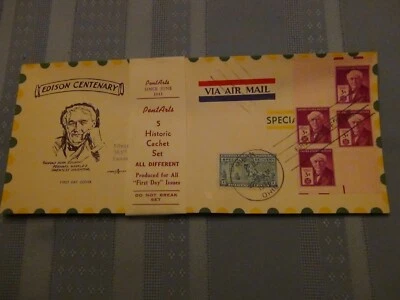 US # 945 Edison 3C Set Of 5 Pent Arts Cachet Special Delivery FDC W/Label  #10  - Image 1 of 4