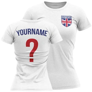 Great Britain Flag Badge Custom Name And Number Womens T Shirt Personalised UK - Picture 1 of 9