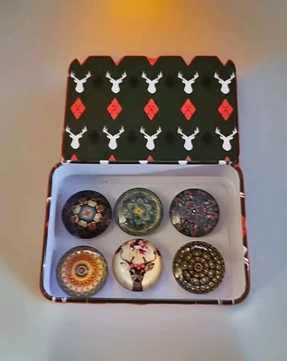 6 Pcs. Handmade Glass Magnet Decorative  For Ref Memo Board In Metal Gift Box - Image 1 of 4