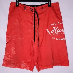Hurley Board Shorts Mens 34 Red Printed - Picture 1 of 5