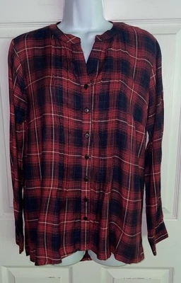 NUEVO CON ETIQUETAS Camisa Downeast Talla Pequeña Roja Plisada Frontal Franela a Cuadros Botón Frontal L/S Foto 1 de 4