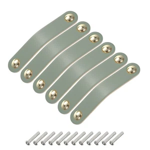 6 Confezioni Pomelli Tiranti per Cassetti in Pelle Doppio Foro, Blu/Oro (Spaziatura Foro:96mm) - Foto 1 di 5