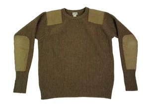 LL Bean Sweater Mens XXL Brown Mocha Merino Wool Commando Military Elbow Patches - Picture 1 of 3
