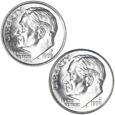 1999 P D Roosevelt Dime BU 2 Coin Year Set - Image 1 of 4