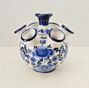 Delft Blue 7 Spout Tulip Vase Hand Painted in Holland Crown Stamp 6.5 in - Picture 1 of 6