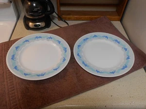 Corelle OCEAN DANCE Dolphins  (2)-10 3/4" Dinner Plates  VERY NICE PATTERN COLOR - Picture 1 of 4