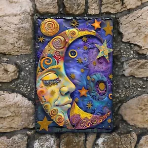Celestial Moon Wall Sign – Vibrant Boho Lunar Decor, Flat Printed Metal Art 8x12 - Picture 1 of 3