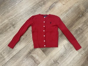 POLO RALPH LAUREN kleines Mädchen Mini-Zopfmuster Baumwolle Strickjacke klassisch rot Gr. 6 - Bild 1 von 4