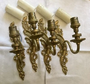 Vintage Set 4 French Rococo Style Cast Brass Wall Lights Sconces - Picture 1 of 6