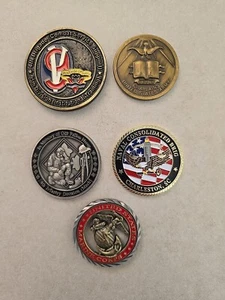 Lot of 5 US Army Naval Marine Challenge Coins Themed Coins - Picture 1 of 12