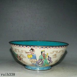 old ancient China Red copper Enamel color Eight immortals map bowl - Picture 1 of 9