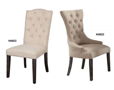 ACME Gerardo Beige Button Tufted & Weathered Espresso Finish 41"H Arm/Side Chair - Image 1 of 2