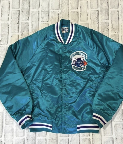 Rare Vintage 90s Charlotte Hornets Chalk Line All Over Print Jacket Size Small Cover