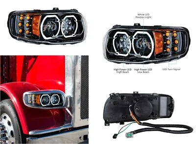 一对遮光 LED 车头灯带 LED 光晕和转向信号适用于 Peterbilt 388/389 — 第 1/4 张图片